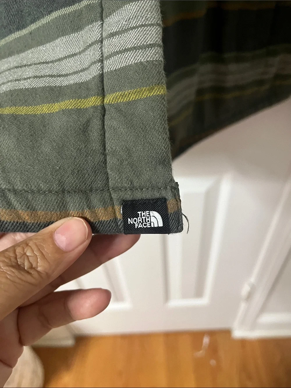 The North Face Olive Green & Gray Striped Sherpa Hooded Jacket
